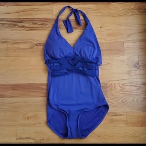 SPANX | Blue Criss Cross One Piece Bathing Suit 12